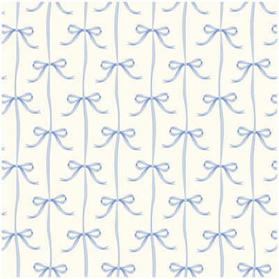 B&Q -  Blue Bows Wallpaper Pink Ribbons Living Room Girls Bedroom Nursery Feature Wall