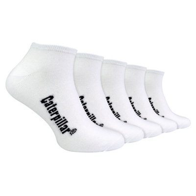 Cat 5 Pack Mens Trainer Work Socks - 12-14 - White