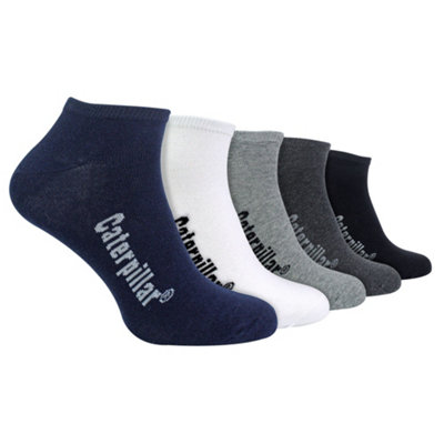 Cat 5 Pack Mens Trainer Work Socks - 12-14 - Assorted Black/White