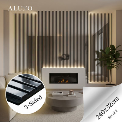 Aluxo Panelux™ Pro Chrome Colour Acoustic Wood Wall Panels 3-Sided Wrap 240Cm X 32Cm (Set Of 2) from B&Q