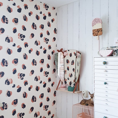 B&Q -  Roomblush Nursery Leopard Spots 4 Lane Repeatable Wallpaper Mural 200 X 285CmCoral Beige