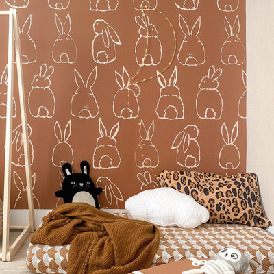 Grandeco Beige Roomblush Nursery Bunnies Lane Repeatable Wallpaper Mural 200 X 285Cm, Size 4