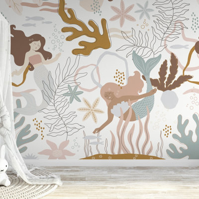 B&Q -  Roomblush Nursery Mermaids 6 Lane Repeatable Wallpaper Eco Mural 300 X 285CmPastel