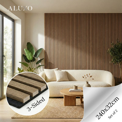 Aluxo Panelux™ Pro 3-Sided Wood Veneer Walnut Wall Panels240Cm X 32Cm (Set Of 2) from B&Q