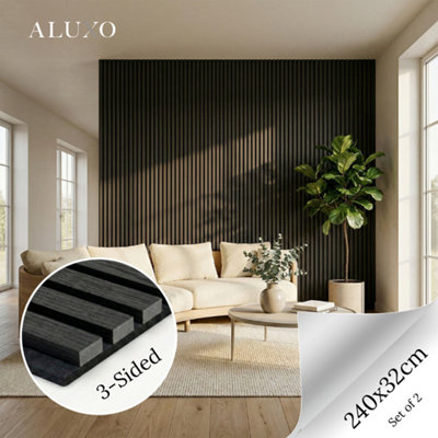 Aluxo Panelux™ Pro 3-Sided Wood Veneer Black Oak Wall Panels240Cm X 32Cm (Set Of 2) from B&Q