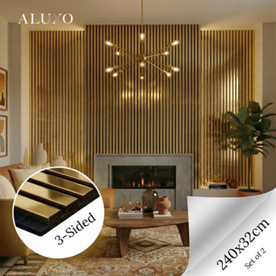 Aluxo  Panelux™ Pro Gold Colour Acoustic Wood Wall Panels 3-Sided Wrap 240Cm X 32Cm (Set Of 2) from B&Q