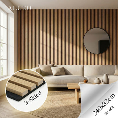 Aluxo Panelux™ Pro 3-Sided Wood Veneer Oak Wall Panels240Cm X 32Cm (Set Of 2) from B&Q
