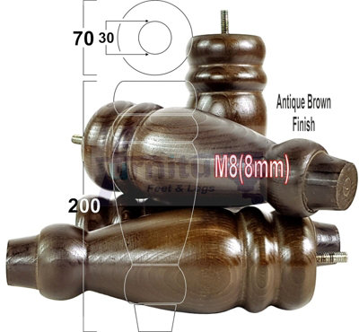 L&F Set Of 4 Turned Furniture Legs Replacement Sofa Feet 200mm Hight M8 Thread: Antique Brown from B&Q