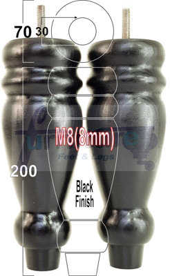 L&F Set Of 4 Turned Furniture Legs Replacement Sofa Feet 200mm Hight M8 Thread: Black from B&Q