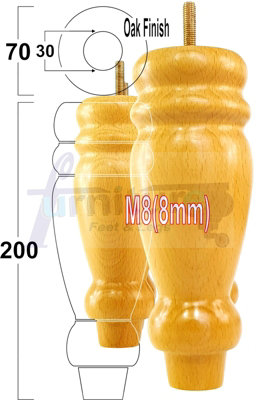 L&F Set Of 4 Turned Furniture Legs Replacement Sofa Feet 200mm Hight M8 Thread: Oak from B&Q