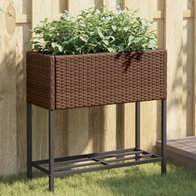 Berkfield Garden Planter With Shelf Brown Poly Rattan from B&Q