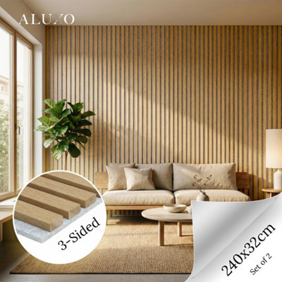 Aluxo Panelux™ Pro 3-Sided Wood Veneer Oak Wall Panels Grey Felt Backing240Cm X 32Cm (Set Of 2) from B&Q