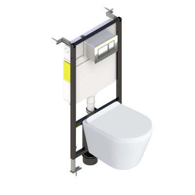 Nes Home White Wall Hung Tornado Rimless Toilet With Frame & Flush Plate from B&Q
