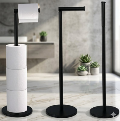 Free Standing Black Toilet Roll Holder Stand Holds 5 Loo Rolls No Drill Bathroom Tissue Storage Rack from B&Q