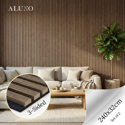 Aluxo Panelux™ Pro 3-Sided Wood Veneer Smoked Oak Wall Panels240Cm X 32Cm (Set Of 2) from B&Q