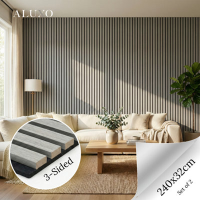 Aluxo Panelux™ Pro 3-Sided Wood Veneer Grey Oak Wall Panels240Cm X 32Cm (Set Of 2) from B&Q