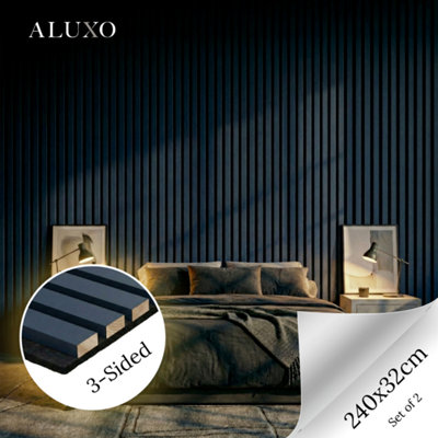 Aluxo Panelux™ Pro Blue Coloured Acoustic Wood Wall Panel 3-Sided Wrap 240Cm X 32Cm (Set Of 2) from B&Q
