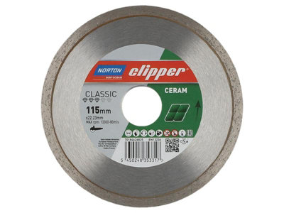 Norton Clipper 70184626825 Classic Ceramic Diamond Blade 115 X 22.23mm Cli626825 from B&Q