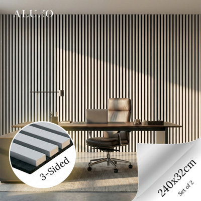 Aluxo Panelux™ Pro Dove Grey Coloured Acoustic Wood Wall Panel 3-Sided Wrap 240Cm X 32Cm (Set Of 2) from B&Q