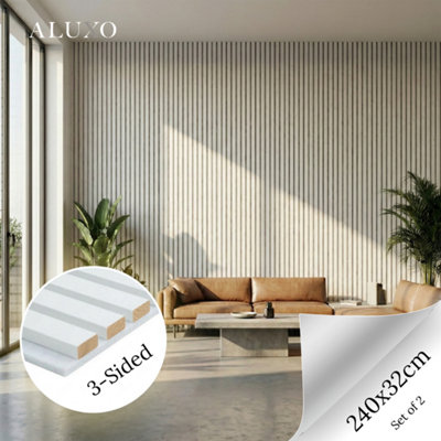 Aluxo Panelux™ Pro White Coloured Acoustic Wood Wall Panel White Felt Backing 3-Sided Wrap 240Cm X 32Cm (Set Of 2) from B&Q