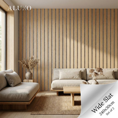 Aluxo Panelux™ Pro Wide 3-Sided Wood Veneer Oak Wall Panels Grey Felt Backing240Cm X 30Cm (Set Of 2) from B&Q