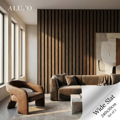 Aluxo Panelux™ Pro Wide 3-Sided Wood Veneer Smoked Oak Wall Panels240Cm X 30Cm (Set Of 2) from B&Q