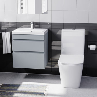 Nes Home 500mm Wall Hung Vanity With Basin & Rimless Close Coupled Toilet from B&Q