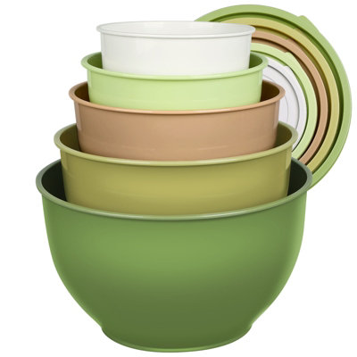 B&Q -  Versatile Plastic Mixing Bowls Set With Lids For Kitchen Prep And Storage Dishwasher And Microwave Safe Set Of 5 Green