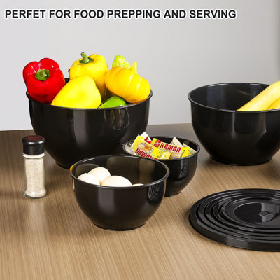 B&Q -  Versatile Plastic Mixing Bowls Set With Lids For Kitchen Storage Dishwasher Microwave Safe Set Of 5 Black