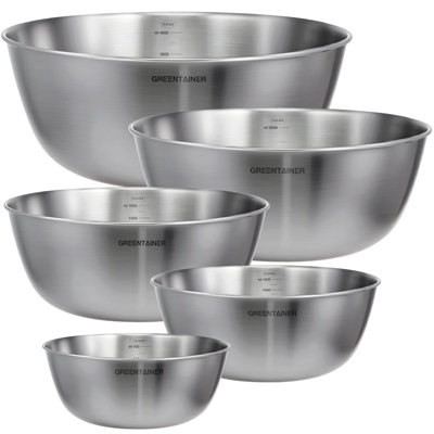 B&Q -  Durable Stainless Steel Mixing Bowls Set 5.2L Dishwasher Safe 5 Pcs Nesting Bowls For Kitchen