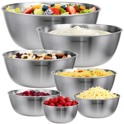 Greentainer Durable Stainless Steel Mixing Bowls Set 5.2L Nesting For Salad Baking And Cooking 7 Pcs