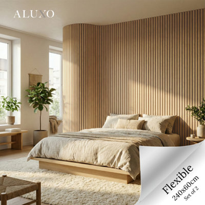 Aluxo Flexii™ Flex Oak Slatted Wall Panel Flexible Wood Slats 240Cm X 60Cm (Set Of 2) from B&Q