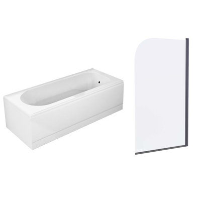 B&Q -  1700mm Round Bath With Legs & Curved Black Frame Bath Screen