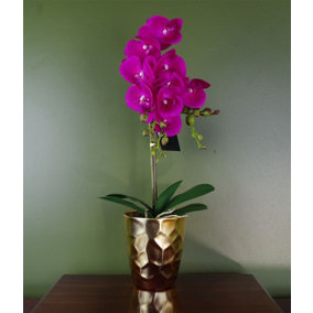 54cm Artificial Orchid Plant - Dark Pink Gold Pot