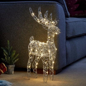 54cm Battery Operated Silver Woven Mesh Christmas Reindeer with Warm White LEDs