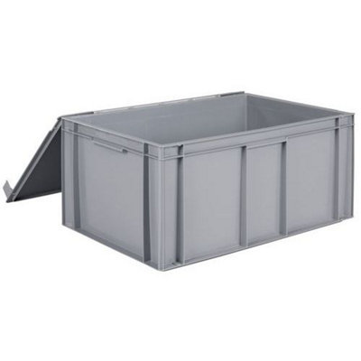 54L Grey Solid Euro Container with Hinged Lid 600x400x291mm