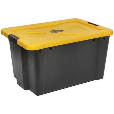 54L Stackable Storage Container with Lid - Durable Black Warehouse Bin ...