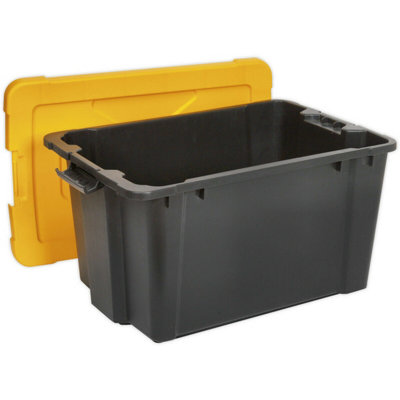 54L Stackable Storage Container with Lid - Durable Black Warehouse Bin ...