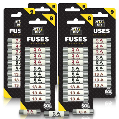 54pcs Fuses Mixed Household UK 13 Amp Fuses UK 5 Amp Fuses UK 3