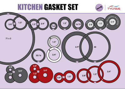 54pcs of Kitchen Gaskets Universal Rubber Fibre Washer Set Various Sizes Types