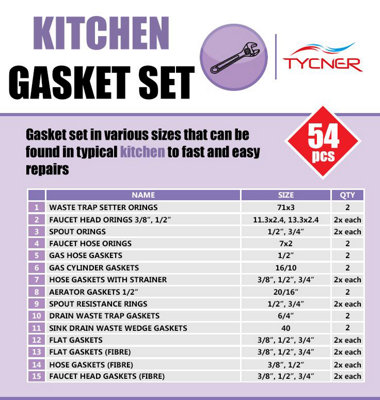 54pcs of Kitchen Gaskets Universal Rubber Fibre Washer Set Various Sizes Types - 3