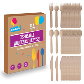 54pcs Wooden Disposable Cutlery Set - Wooden Forks, Spoons for Parties, Disposable Cutlery for Parties