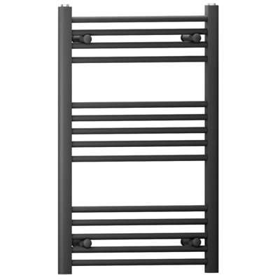 550 mm x 800 mm Straight Flat Black Heated Bathroom Designer Towel Rail ...