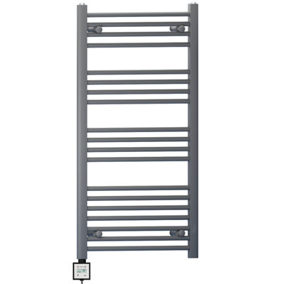 550 x 1000 mm Anthracite Grey Electric Bathroom Heated Towel Rail Thermostatic Warmer Radiator Digital Controller KTX3 Timer