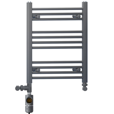 550 x 600 mm Anthracite Grey Dual Fuel Electric Radiator Bathroom Towel Rail Radiator With AF Thermostatic Electric Element