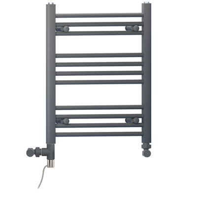 550 x 600 mm Anthracite Grey Dual Fuel Electric Radiator Bathroom Towel Rail Radiator With Standard Electric Element
