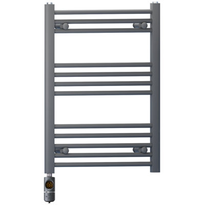 550 x 700 mm Anthracite Grey Electric Bathroom Towel Rail Radiator Heater With AF Thermostatic Electric Element Pre-Filled