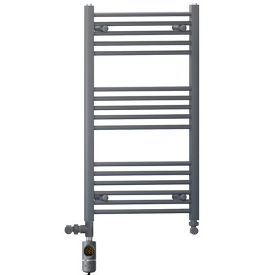 550 x 900 mm Anthracite Grey Dual Fuel Electric Radiator Bathroom Towel Rail Radiator With AF Thermostatic Electric Element