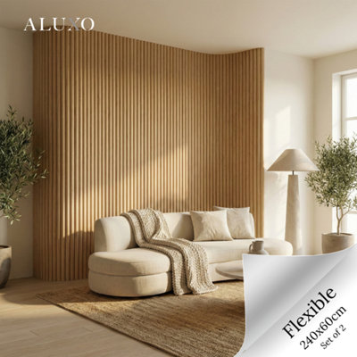 Aluxo Flexii™ Flexible Oak Fluted Wall Panel Premium Wood Slats 240Cm X 60Cm (Set Of 2) from B&Q