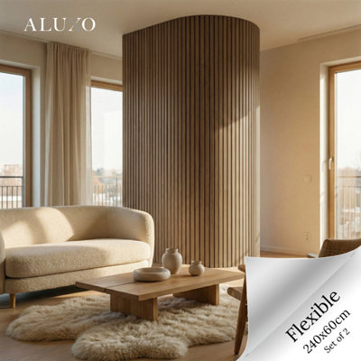 Aluxo Flexii™ Flex Walnut Slatted Wall Panel Flexible Wood Slats 240Cm X 60Cm (Set Of 2) from B&Q